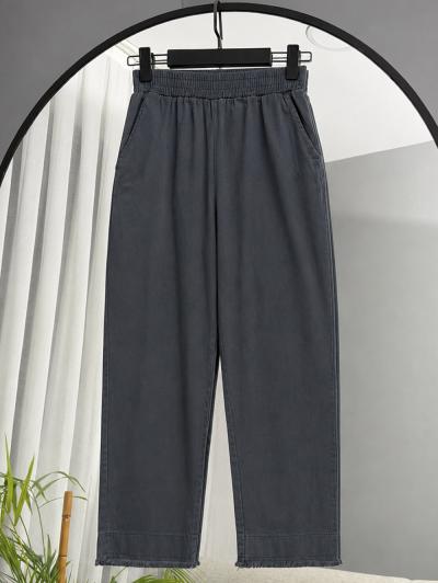 Beli Lastikli Dar Paça Püsküllü Gabardin Pantolon_Füme