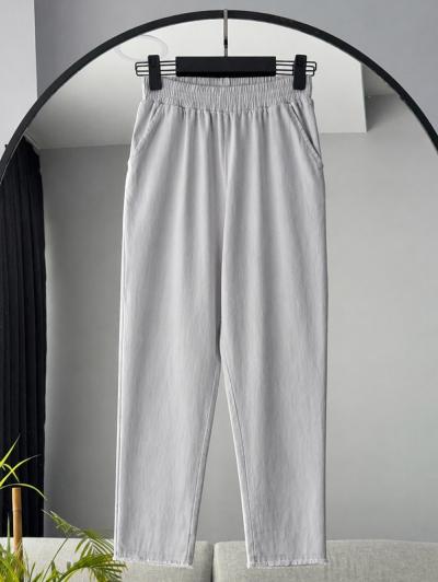 Beli Lastikli Dar Paça Püsküllü Gabardin Pantolon_Gri