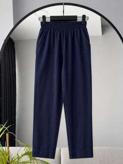 Beli Lastikli Dar Paça Püsküllü Gabardin Pantolon_Lacivert