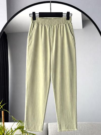 Beli Lastikli Dar Paça Püsküllü Gabardin Pantolon_Adaçayı