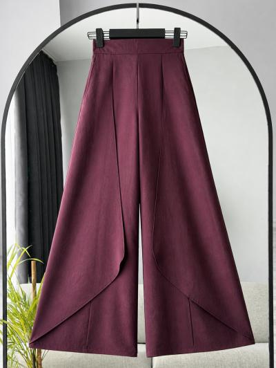 Beli Lastikli Parçalı Çift Çepli Paraşüt Pantolon_Mürdüm