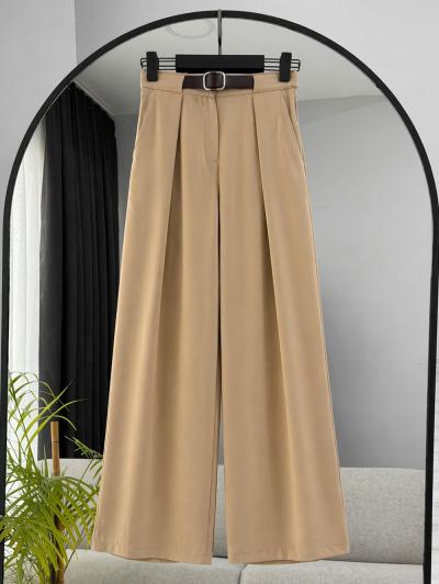 Beli Lastikli Kemerli Tencel Bol Paça Pantolon_Camel