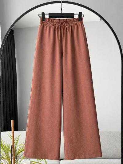 Beli Lastikli Bağlamalı Bol Paça Pantolon_Açık Kahve