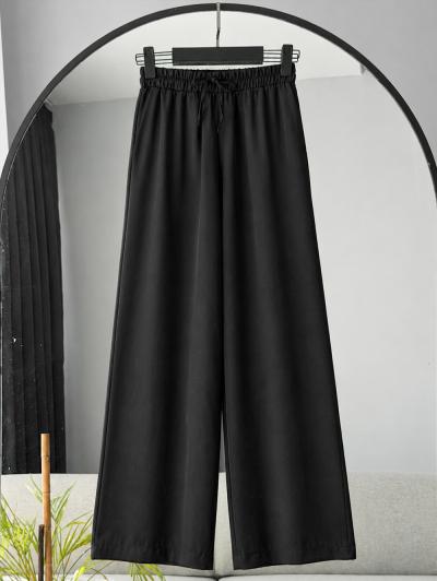 Beli Lastikli Bağlamalı Bol Paça Pantolon_Siyah