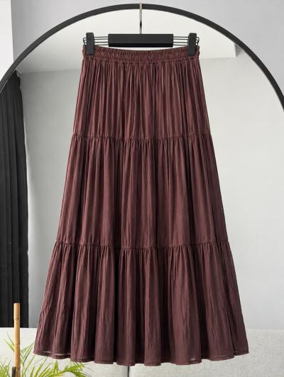 Beli Lastikli Kat Kat Liosel Modal Tül Etek_Açık Kahve