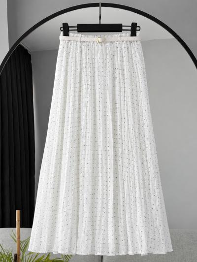 Beli Lastikli Küçük puantiyeli Tül Modal Etek_Ekru