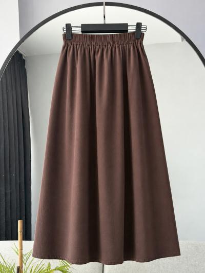 Beli Lastikli Çift Cepli New Gabardin Etek_Kahve