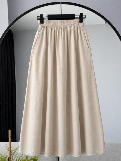 Beli Lastikli Çift Cepli New Gabardin Etek_Taş