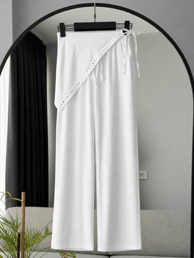Beli Lastikli Fularlı Modal Pantolon_Beyaz