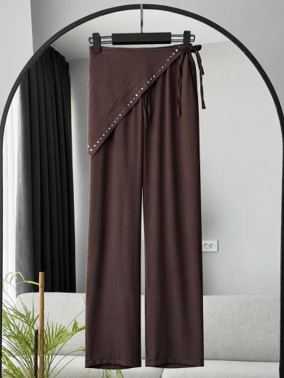 Beli Lastikli Fularlı Modal Pantolon_Kahve