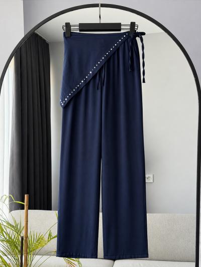 Beli Lastikli Fularlı Modal Pantolon_Lacivert