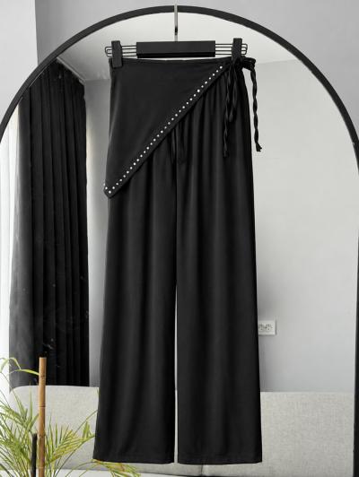 Beli Lastikli Fularlı Modal Pantolon_Siyah