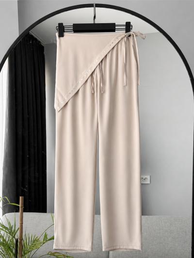Beli Lastikli Fularlı Modal Pantolon_Taş