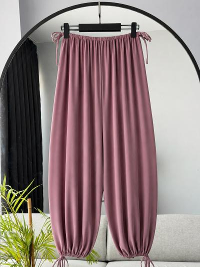 Beli Paçası Bağlamalı Sihirli Sandy Şalvar Pantolon_Gül
