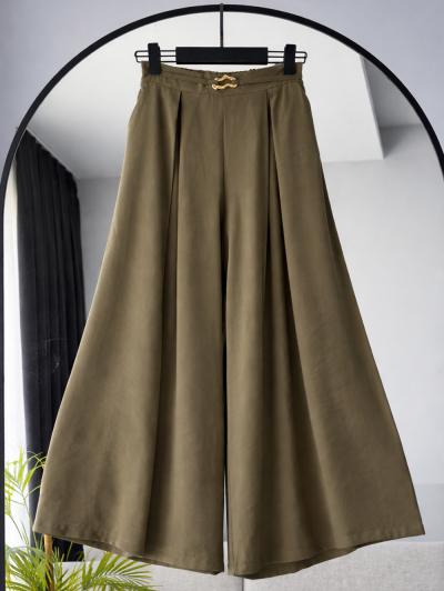 Beli Tokalı Diogonel Tencel Etek Pantolon_Haki