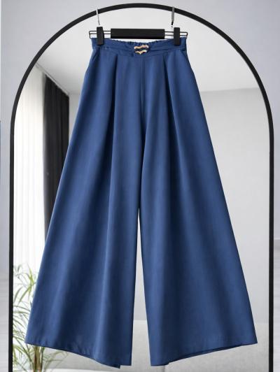 Beli Tokalı Diogonel Tencel Etek Pantolon_İndigo