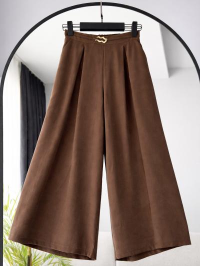 Beli Tokalı Diogonel Tencel Etek Pantolon_Kahve