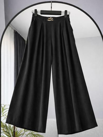 Beli Tokalı Diogonel Tencel Etek Pantolon_Siyah