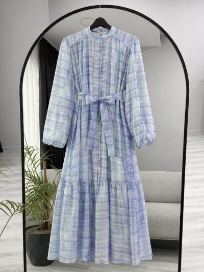 Boydan Düğmeli Desenli Tencel Vual Elbise_Bebe Mavi