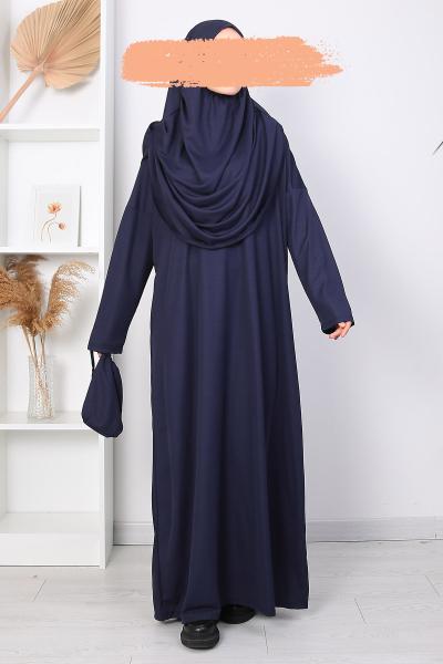 Çantalı Namaz Elbisesi_Lacivert