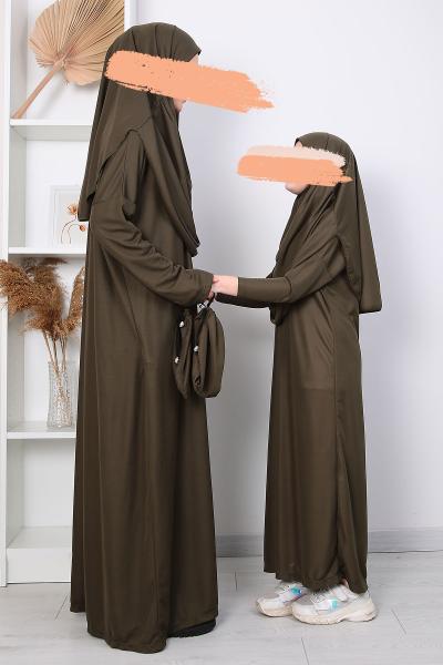 Çantalı Çocuk Namaz Elbisesi_Haki