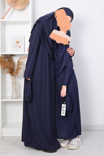 Çantalı Çocuk Namaz Elbisesi_Lacivert