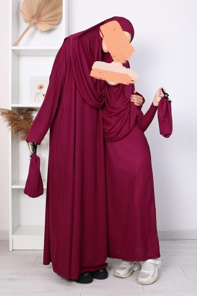Çantalı Çocuk Namaz Elbisesi_Mor