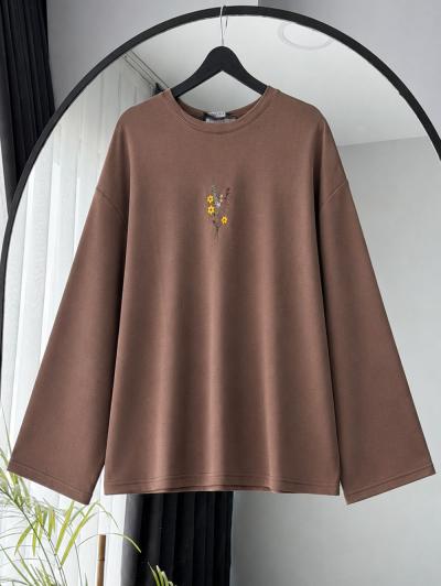 Çiçek Nakışlı Oysho Tunik_Sütlü Kahve