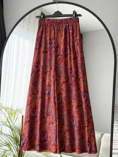 Çift Cepli Çiçek Detaylı Pantolon_Bordo
