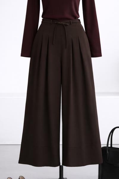 Çift Pileli Diogonel Tencel Palazzo Pantolon_Koyu Kahve