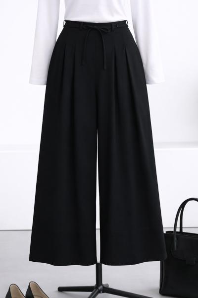 Çift Pileli Diogonel Tencel Palazzo Pantolon_Siyah