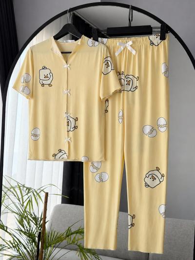 Civciv Desenli Kurdeleli Pijama Takımı_Sarı