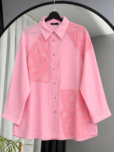 Dantel Nakışlı İşlemeli Modal Tunik_Pembe