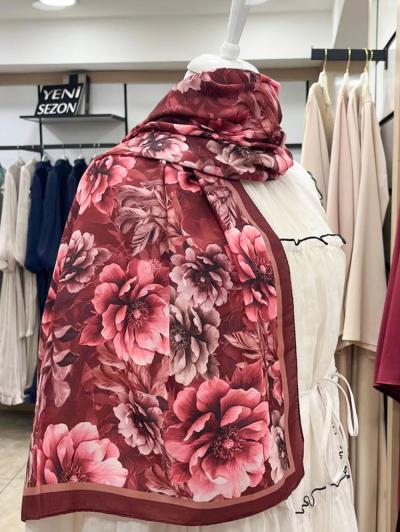 Dijital Soft Gül Bahçesi Desenli Şal_Bordo