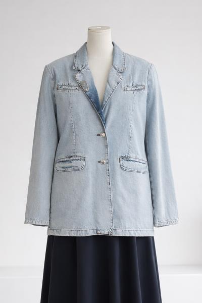 Düğmeli Klasik Blazer Kot Ceket_Kar Yıkama
