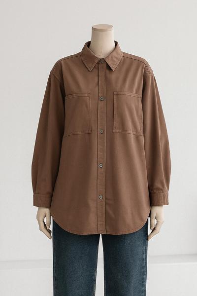 Düğmeli Oversize Kot Gömlek_Toprak