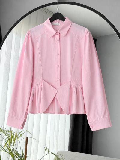 Fırfır Detaylı Kısa Poplin Gömlek_Pembe
