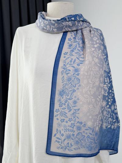 Flora Desenli Aqua Soft Şal_İndigo