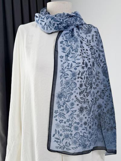 Flora Desenli Aqua Soft Şal_Lacivert