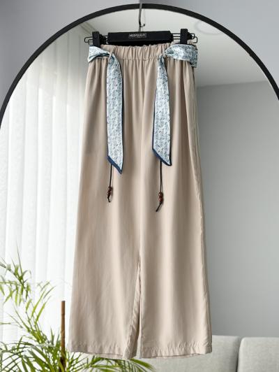Fular Kemer Aksesuarlı Tencel Pantolon_Bej