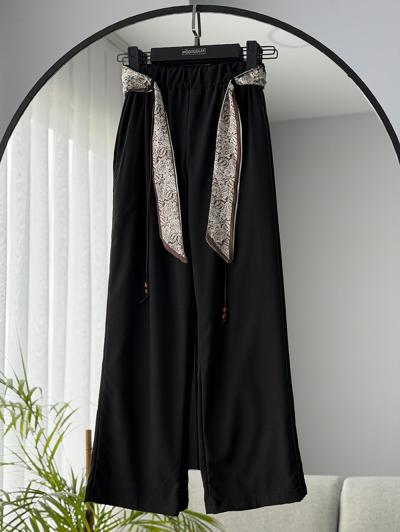 Fular Kemer Aksesuarlı Tencel Pantolon_Siyah