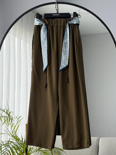 Fular Kemer Aksesuarlı Tencel Pantolon_Çimen