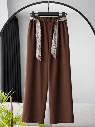 Fular Kemer Aksesuarlı Tencel Pantolon_Kahve