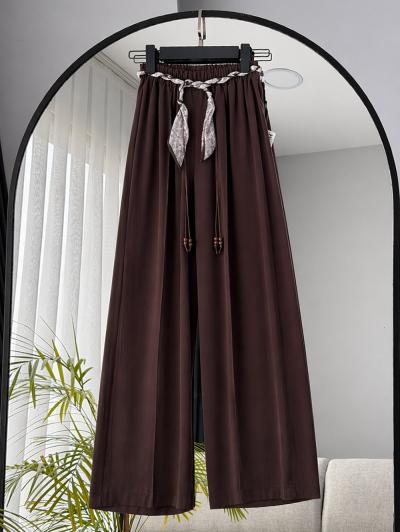 Fular Kemer Aksesuarlı Tencel Pantolon_Kahve