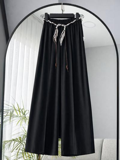 Fular Kemer Aksesuarlı Tencel Pantolon_Siyah