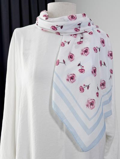 Gül Kokusu Desenli Aqua Soft  Eşarp_Bebe Mavi