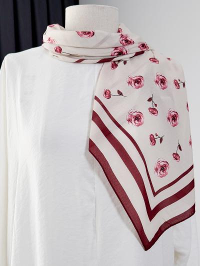 Gül Kokusu Desenli Aqua Soft  Eşarp_Bordo