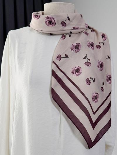 Gül Kokusu Desenli Aqua Soft  Eşarp_Mürdüm
