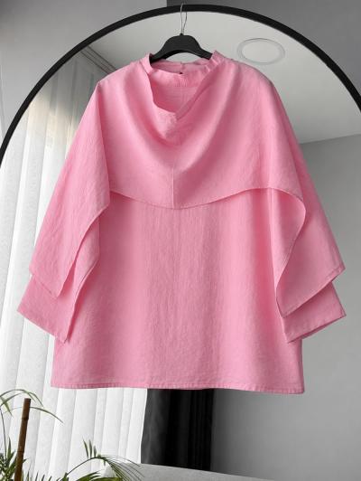 Hakim Yaka Pelerinli Oversize Bluz_Pembe