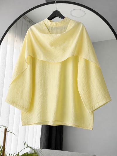Hakim Yaka Pelerinli Oversize Bluz_Sarı
